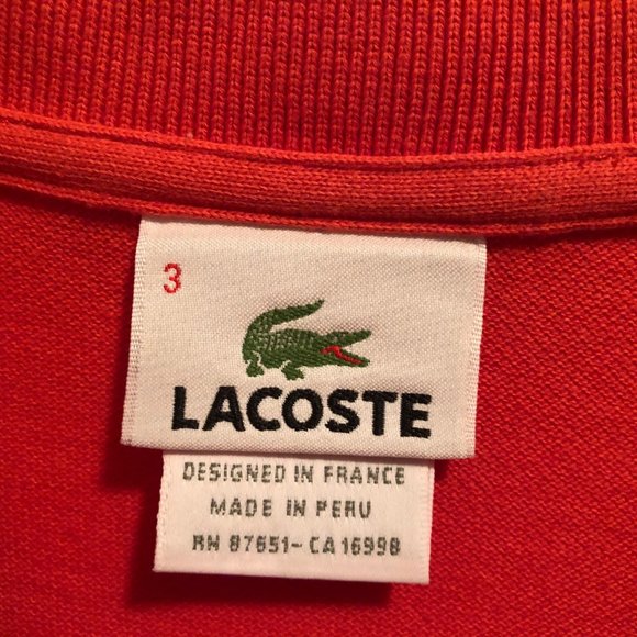 Lacoste Polo - Orange - Men's Size 3 (Small) - Picture 3 of 4